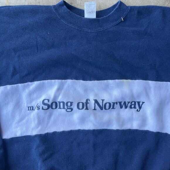 VINTAGE SONG OF NORWAY VELVA SHEEN SWEATSHIRT CREWNECK MENS XL BLUE WHITE - Picture 2 of 6